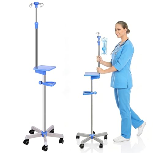 Infusionsständer mit Rädern Verstellbarer Infusionsständer mit Ablage und Haken medizinischer Rollständer für die häusliche Pflege Tropfständer für ältere Menschen stabile Basis mit 5 Klauen