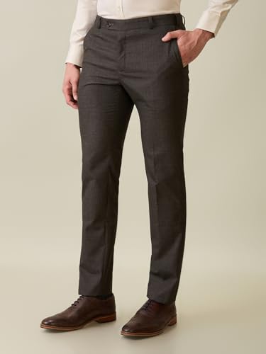 Image of Raymond Men Slim Fit Checks Pattern Polyester Blend Flat Front Formal Trouser