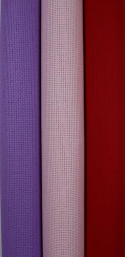 Image of KCS 3 pc of 15 inch x 18 inch(38cmx45cm) Counted Cross Stitch Cotton Aida Cloth Needlework Rolled Fabric Box,14CT,Lavender+Pink+Red