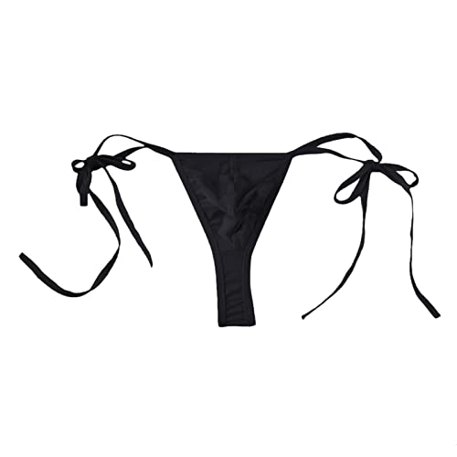 Mens Sexy Ice Silk Bikini Tie Side G String T Back Thongs Briefs Adjustable Underwears(Black) #TOP1
