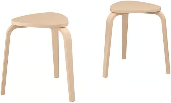 Set of 2 Triangle Stool Birch Wood, Backless & Stackable with 3 Sturdy Legs, Wooden Stool for Dining Room, Living Room, Garden, Makeup, Natural Finish, 17.75'' Height