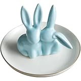 Xiraivkeセラミック製 バニーリングホルダー｜ラビットディッシュ付き 結婚・婚約指輪専用 イヤリング・ネックレス整理 小物入れ兼用 可愛らしいジュエリーオーガナイザー