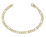  Pulsera de oro y plata elegante con cadena modelo Figaro para hombre/mujer - longitud 20 cm - Certificado Made in Italy, Oro amarillo
