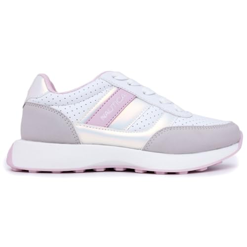 Nautica Kids Girls Casual Slip-On Bungee Fashion Sneakers Oxford Comfortable Walking Shoe-Runout Toddler-White Iridescent Pink Grey Size-10 - image 3