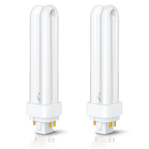 Akynite 18W PLC G24q-2 4 Pin Compact Fluorescent Lamp, 830 Warm White 2700k, 1200LM, 2U Shape, AC 220-240V, CFL Energy Saving Light Bulb, 2pcs