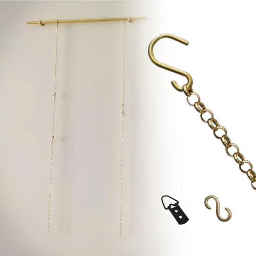 Brass Tension Wire Hanging System - 3.3ft Adjustable D-Ring & S-Hook Set for Signs, Billboards, Clocks - 7-Piece Display Solution for Art & Decor