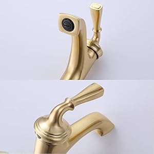   RBROHANT-Brass-Brushed-Gold-Bathroom-Faucets-with-Pop-up-Drain-and-10-Deck-Plate-Single-Handle-Bathroom-Faucet-for-1-Hole-or-3-Hole-Sink-Deck-Mounted-Supply-Lines-Included-BF65007BGPD