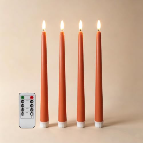 Image of Burnt Orange Fall Halloween Flameless Taper Candles with Remote Set of 4
