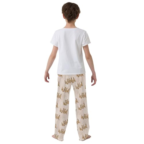 ZZXXB Wild Leopard Print Boys Long Pants Soft Trousers Elastic Waist Kids Lounge Bottoms with Pockets S-XL3