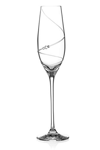 DIAMANTE Swarovski Crystal Champagne Flutes Prosecco Glasses - ‘Toast Swirl’- Embellished with Swarovski Crystals – Set of 2
