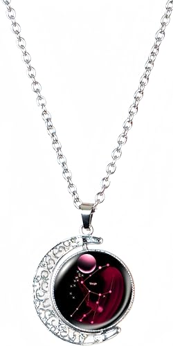 DEQIYIJI Zodiac Necklace Jewelry Birthday Gifts Astrology 12 Constellation Horoscope Sign Galaxy Crescent Half Moon Pendant Necklace2