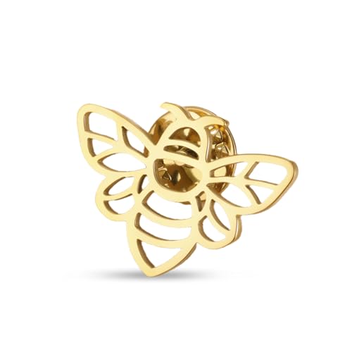 Honey Bee Brooch Stainless Steel Butterfly Brooch Insect Themed Lapel Pins Jewelry (gold bee brooch)