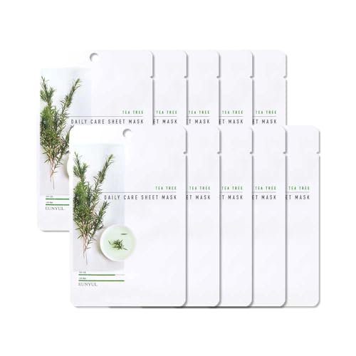 [10 Stücke] EUNYUL Daily Care Gesichtsmasken-Packung Teebaum 22 ml x 10 Stück Vegan Koreanische Hautpflege Hypoallergenes Tencel-Blatt & natürliche Inhaltsstoffe