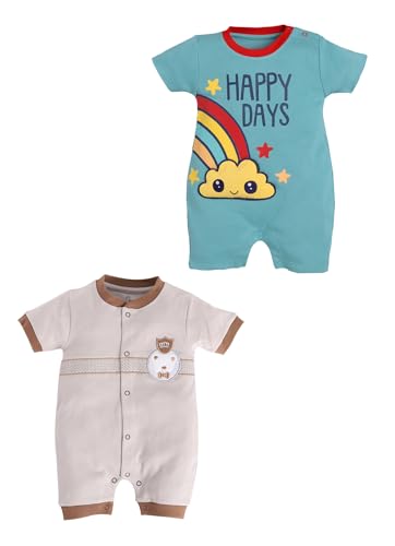Image of BabyGo Baby Half Sleeve Rompers 100% Cotton Rompers for New Born Baby Boys|Daily Suits for Baby Boys & Girls| 3X6M|GREY-GREEN|Onesies| Infant Clothes | Pack of 2