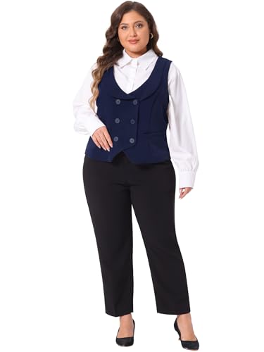 Agnes Orinda Plus Size Suit Vest for Women Double Breasted Vintage Lapel Collar Dressy Waistcoat Vest with 2 Pockets3