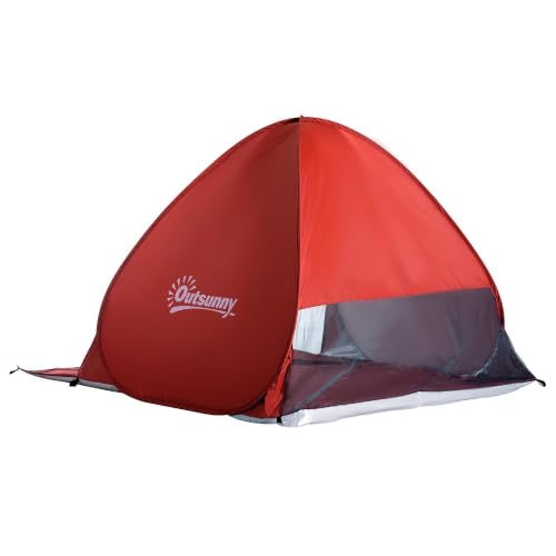 Outsunny Tienda de Playa Pop-Up para 2-3 Personas 200x150x119 cm Rojo