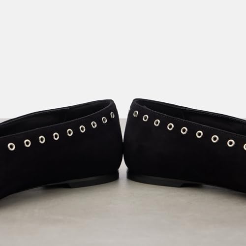 Women's Suede Ballet Flats Square Closed Toe Lace Up Loafers with Metal Buckle Decoration Casual Comfort Flat Shoes4