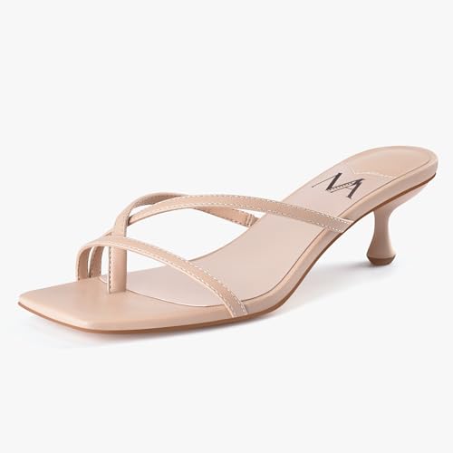 Image of MIRAAZZURRA Kitten Heels for Women Square Toe Flip Flop Low Heel Sandals | Kitten Heels for Women,Flip Flop Thong Heels,Square Toe,Low Heels,Slip On Slide Sandals,Daily Summer Shoes