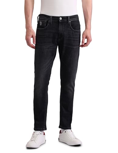 Image of US Polo Association Men's Black Solid Mid Rise Light Button Slim Jeans (UDJEN1362 Black 30)