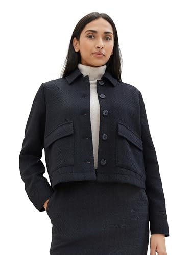 TOM TAILOR Damen Bouclé Blazer Jacke, 34791 - Navy Blue Boucle, 46