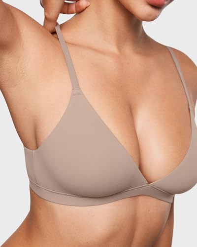 Image of INLYRIC Women's Inbarely Triangle Bralette Plunge Unlined Seamless Bra No Underwire Sexy Comfortable Everyday