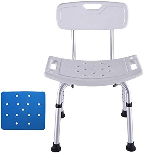 Taburete de Ducha portátil Carga máxima 150 kg Altura Ajustable con Respaldo Ajustable y apoyabrazos Movilidad Pies de Goma Antideslizantes para Adultos y Ayuda para la Ducha Personas mayore