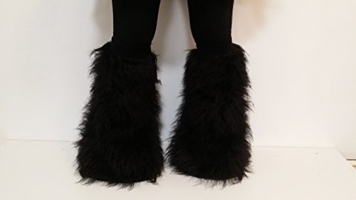 Black Fluffy Leg Warmer Boot Cover Clubwear Fluffies Dance Halloween Fluffies