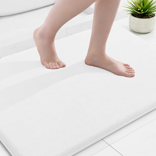 Smiry Memory Foam Bath Mat 36x24, Extra Soft and Absorbent Bathroom Mats, Non Slip Washable Carpet for Floor, Shower and Tub, White