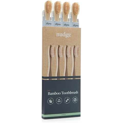 Nudge - Natural Bamboo Toothbrushes with Bamboo Bristles, Soft Bristles Toothbrush, Biodegradable, Eco-Friendly, Sustainable Material, BPA Free (Pack of 4) Cover