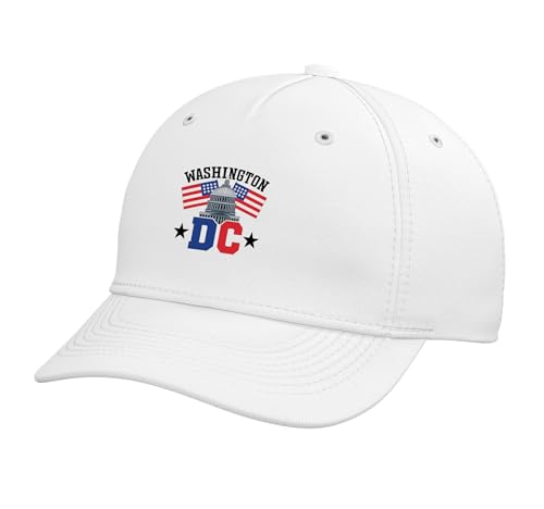 Washington DC Capitol Hill American Flag USA Pride Souvenir Adjustable Printed Baseball Hat, White