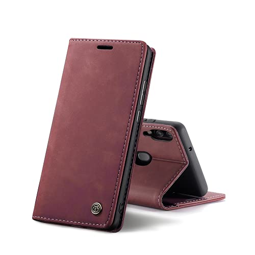 Chocoyi Kompatibel mit Samsung Galaxy A20E Hülle Leder,Magnetverschluss Premium PU Leder Flip Case,Standfunktion.-rot Cover