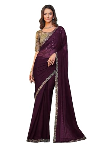 Image of Women's Bollywood Heavy Sequins Embroidery Work Georgette Saree with Unstitched Blouse