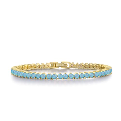 Pearich 14K Gold Filled Tennis Bracelets for Women-3mm Gold Opal Bracelet for Women Blue Opal Jewelry Mothers Day Valentines Mothers Christmas Jewelry for Women 6 Inch