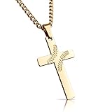 Baseball Cross Pendant With Chain Necklace - 14K Gold Plated Stainless Steel