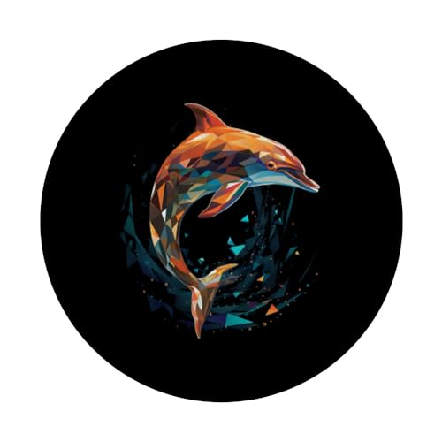 Dolphin Geometric Animal Fan Design PopSockets Swappable PopGrip, Black - Image 3