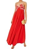 Joiemont Womens Koi Fish Sleeveless Long Strap Dress High Waist 3D Fish Maxi Cami Dress(0625-Red-M)