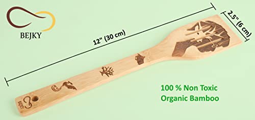 Bejky-6-Pcs-Wooden-Bamboo-Spoons-Set-Organic-Food-Cooking-Utensils-Kitchen-Accessories-Home-Decor-Cookware-Gifts-for-Women-Easy-Wash-Spatulas-3D-Engraved-Patterns-Magical-Wizard-Style-12