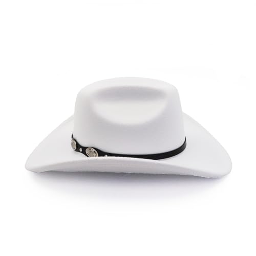 Image of Western Cowboy Hat for Men Women Wide Brim Felt Cowboy Cowgirl Hat with Buckle Belt Classic Fedora Hat