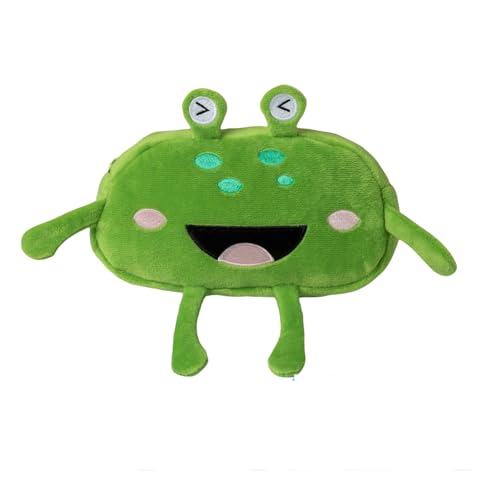Image of HSYHERE Cute Novelty Funny Big Eyes Big Mouth Happy Smiling Green Frog Soft Stuffed Surface Fluffy Clothes Zipper Pencil Box Pencil Case Pencil Storage Holder Pouch Pen Bag -Laughing