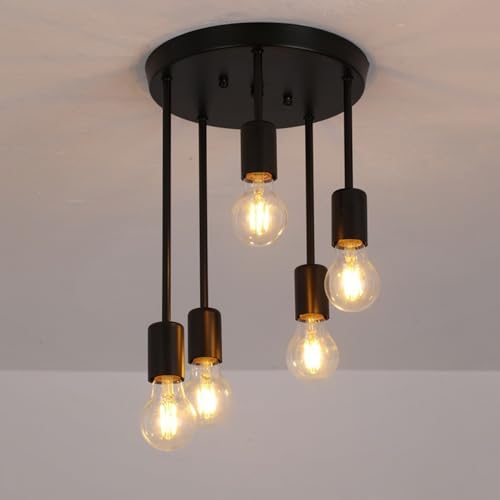 Lustre E27 en métal noir au design géométrique raffiné - 2