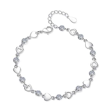 Kcnsieou Beautiful and Attractive Crystal Heart Bracelet 925 Sterling Silver Charm Wristband Women Jewellery Gift Cover