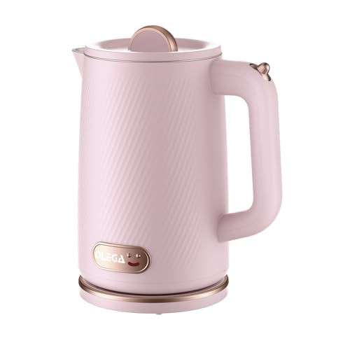 OLEGA Electric Kettle - 1500W Electric Tea Kettle 1.8L Stainless Steel Inner Electric Kettles for Boiling Water Auto Shut Off Boil-Dry Protection Electric Water Kettle for Coffee Tea Pink