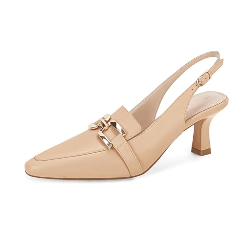 Image of Fashare Womens Slingback Heels Kitten Low Dress Shoes Closed Toe Metal Chain Elegant Work Pumps