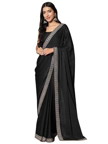 Image of AKHILAM Women's Satin Solid Ready To Wear one Minute Saree with Unstitched Blouse Piece