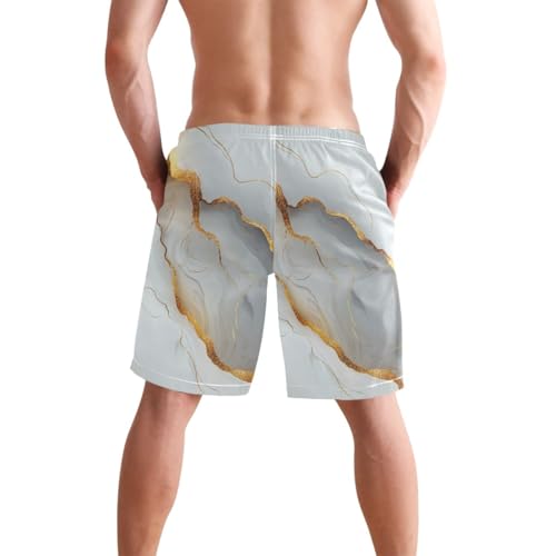 GuoChe Marble White White Shorts Casual Stretch Mens Swim Shorts with 8”/ 9” Long Surfing3