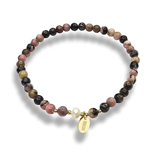 Morchic 4Mm Rhodochrosite Gemstone Beads Stretch Bracelet For Women, Freshwater Pearls Beads, Energy Gem Series Birthday Gift 7.2” #TOP12