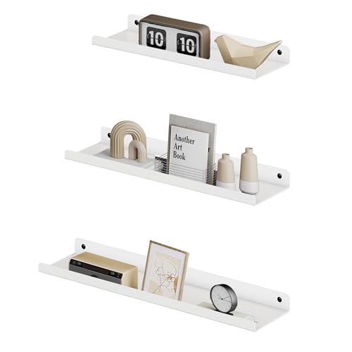 SONGMICS Étagères murales en métal, Lot de 3, Tablettes flottantes, Style Industriel, pour décorations, Cadres Photos, bibelots, 6 vis incluses,...