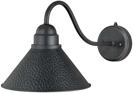 VAXCEL Outland 9.5 in. H 1-Light Aged Iron and Light Gold Dusk to Dawn Sensor Farmhouse Outdoor Wall Sconce, Gooseneck Metal Shade, Dark Sky Compliant for Exterior Porch Patio Front Door or Garage