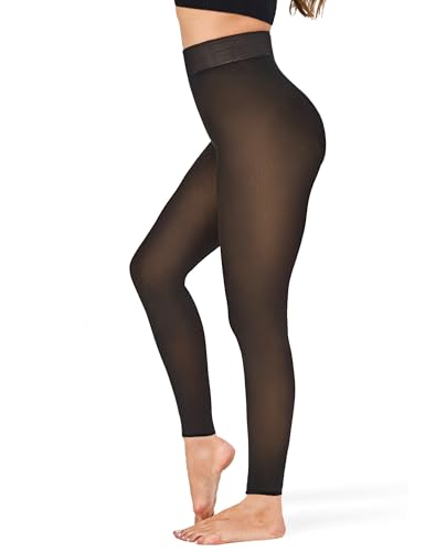 Fleece Lined Tights Women Sheer Fake Translucent Winter Thermal Pantyhose Opaque Warm Thick High Waist Leggings(XS-2XL)
