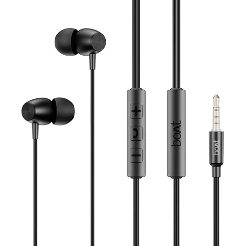 Image of boAt Bassheads 55 Wired Earphones with 10mm Drivers, Metallic Buds, in-Line Mic & Lightweight Design (Black)